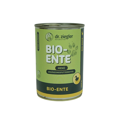 Dose Dr. Ziegler Bio-Ente Menü Hundefutter, 400g, grün-gelbe Verpackung