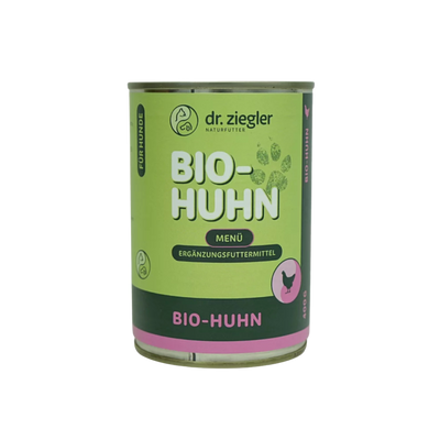 Dose Dr. Ziegler Bio-Huhn Menü Hundefutter, 400g, grün-pinke Verpackung