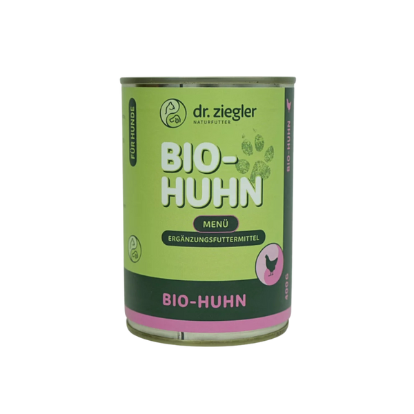 Dose Dr. Ziegler Bio-Huhn Menü Hundefutter, 400g, grün-pinke Verpackung