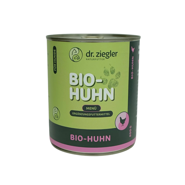 Dose Dr. Ziegler Bio-Huhn Menü Hundefutter, 800g, grün-pinke Verpackung