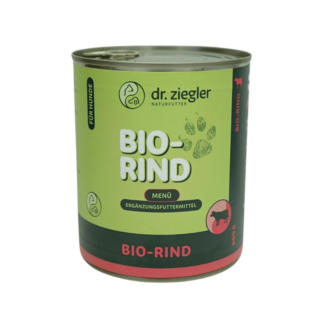 Dose Dr. Ziegler Bio-Rind Menü Hundefutter, 800g, grün-rote Verpackung