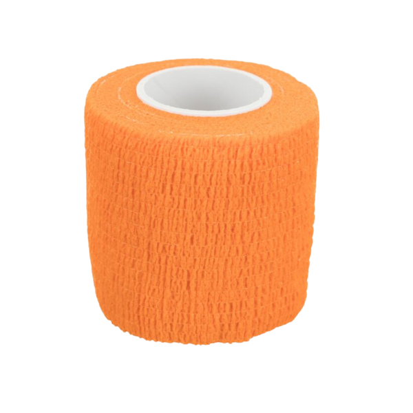 Ein oranger Bandage, 5 cm breit und 4,5 m lang, zum Verbissschutz durch Bitterstoffe.
