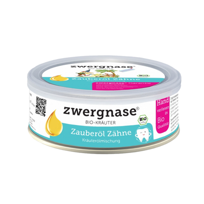 Dose mit Zwergnase Bio-Kräuter Zauberöl Zähne, Kräuterölmischung, 140 ml, mit Zahnmotiv und Bio-Siegel